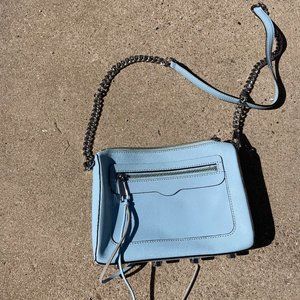 Rebecca Minkoff Baby Blue Chain Linked Leather Crossbody Bag w/ Silver Hardware